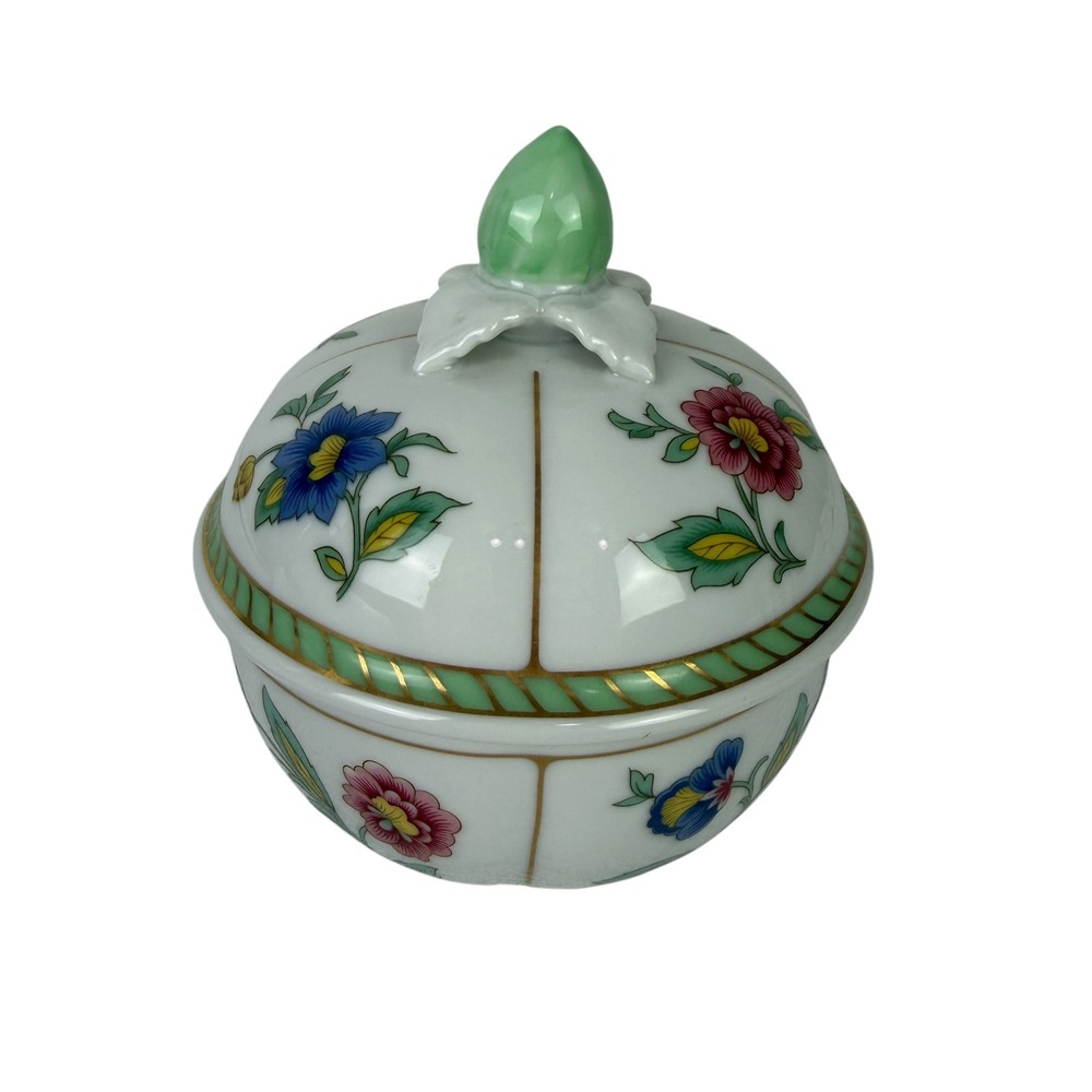 Heinrich W-Germany Floral Porcelain Lidded Sugar Bowl Trinket Dish Gold Gilt